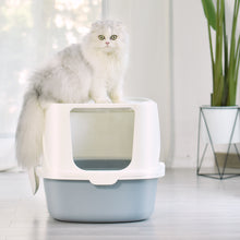 Load image into Gallery viewer, Flip-Top Jumbo Cat Litter Box with Scoop, Front Entry and Top Exit, White&Gray