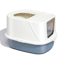 Load image into Gallery viewer, Flip-Top Jumbo Cat Litter Box with Scoop, Front Entry and Top Exit, White&Gray