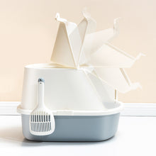 Load image into Gallery viewer, Flip-Top Jumbo Cat Litter Box with Scoop, Front Entry and Top Exit, White&Gray