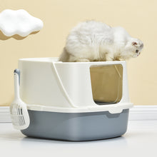 Load image into Gallery viewer, Flip-Top Jumbo Cat Litter Box with Scoop, Front Entry and Top Exit, White&Gray