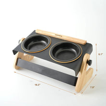 Load image into Gallery viewer, Pet Bowl Set with Ceramic Bowl and Iron-Wood Stand, Adjustable Height & Angle