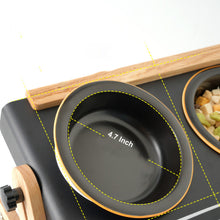 Load image into Gallery viewer, Pet Bowl Set with Ceramic Bowl and Iron-Wood Stand, Adjustable Height & Angle
