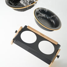 Load image into Gallery viewer, Pet Bowl Set with Ceramic Bowl and Iron-Wood Stand, Adjustable Height & Angle