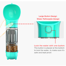 Load image into Gallery viewer, 3 in 1 Dog Travel Bottle Set with 10 oz Drinking Feeder, Food Box and Trash Bag Storage, for Pets Outdoor Walking and Traveling