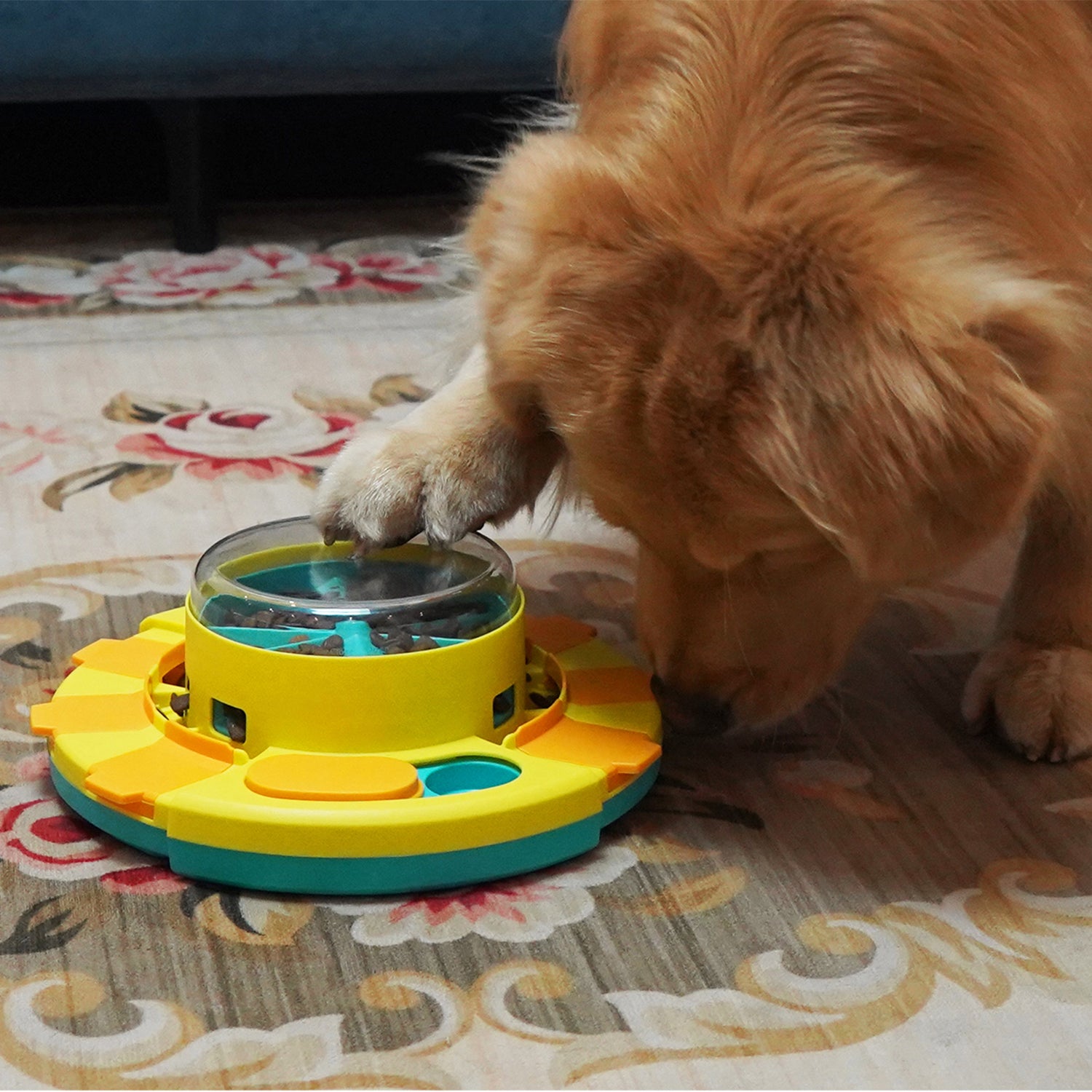 HANAMYA Dog Food Dispensing Container Slow Feeder with Press Button in  White 