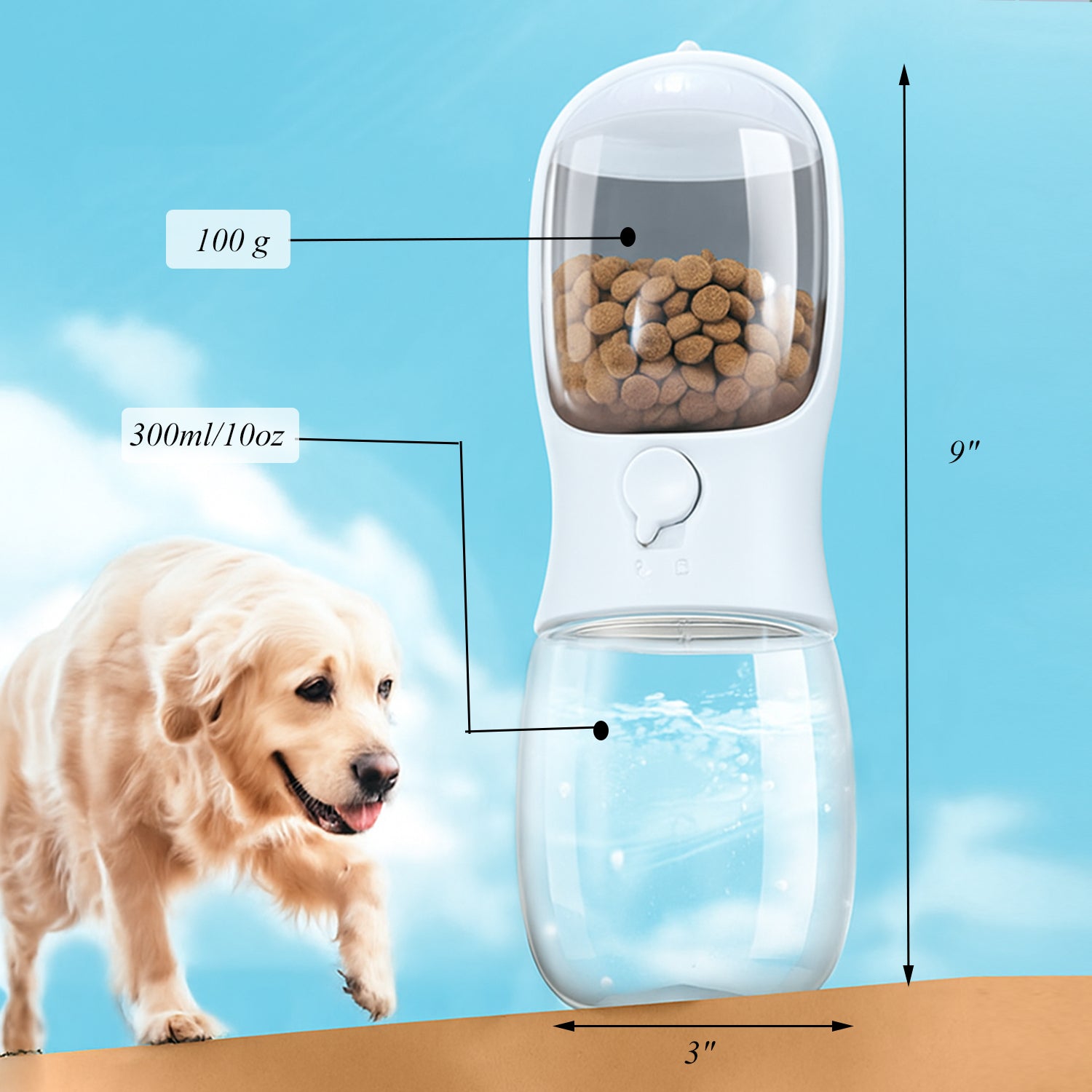 2-in-1 Portable Dog Water Bottle with Food Container – HANAMYA