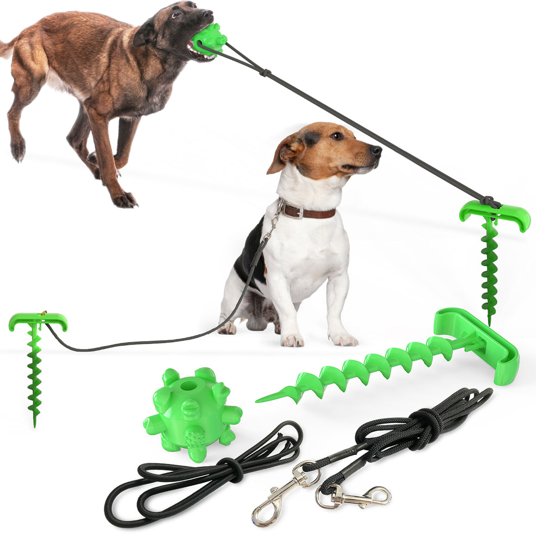 Dog Chew Ball Toy with Portable Tie-out Stick and Elastic Pull Rope Molar Ball