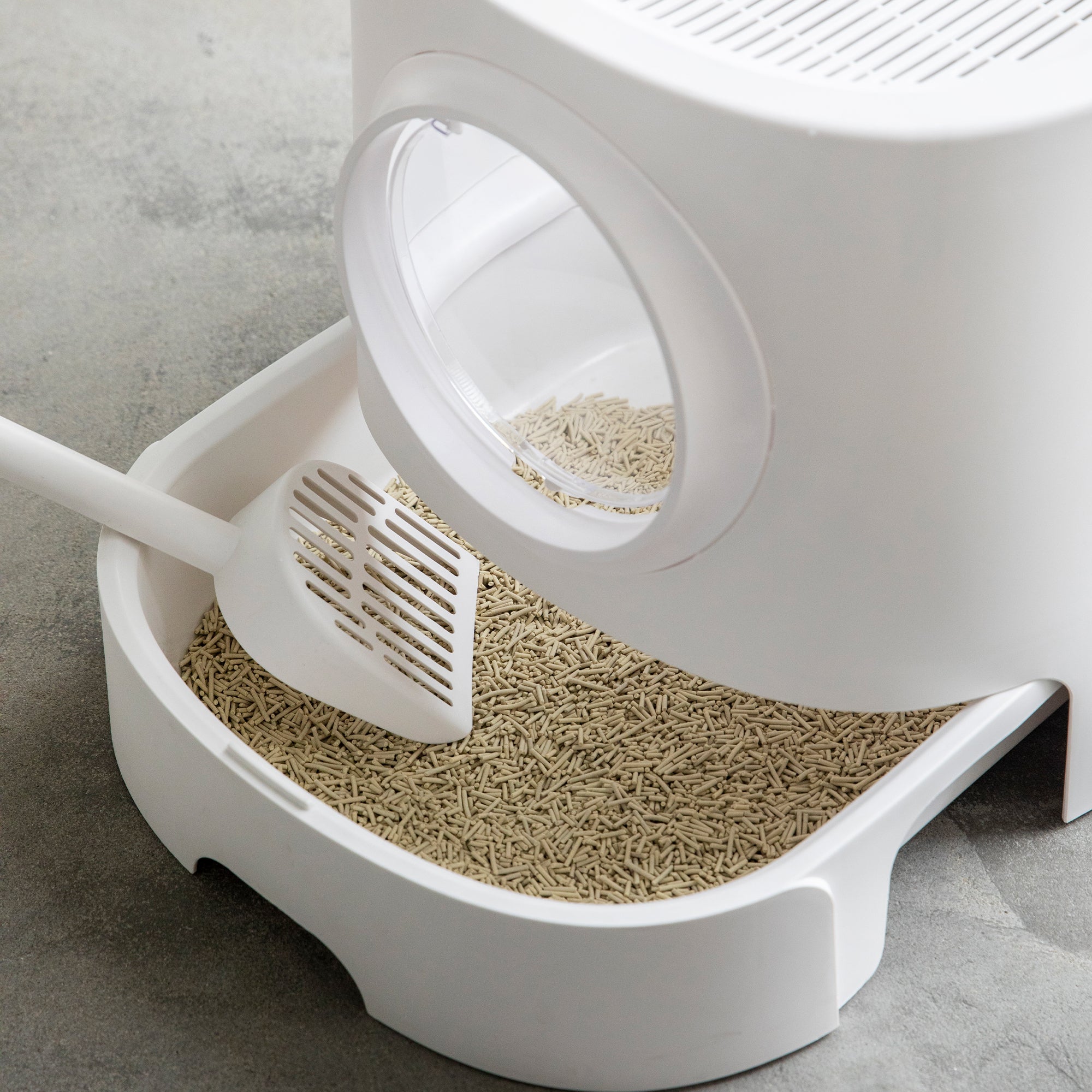 HANAMYA Extra Large Cat Litter Box with Scoop, Front Entry and Top Exit, White