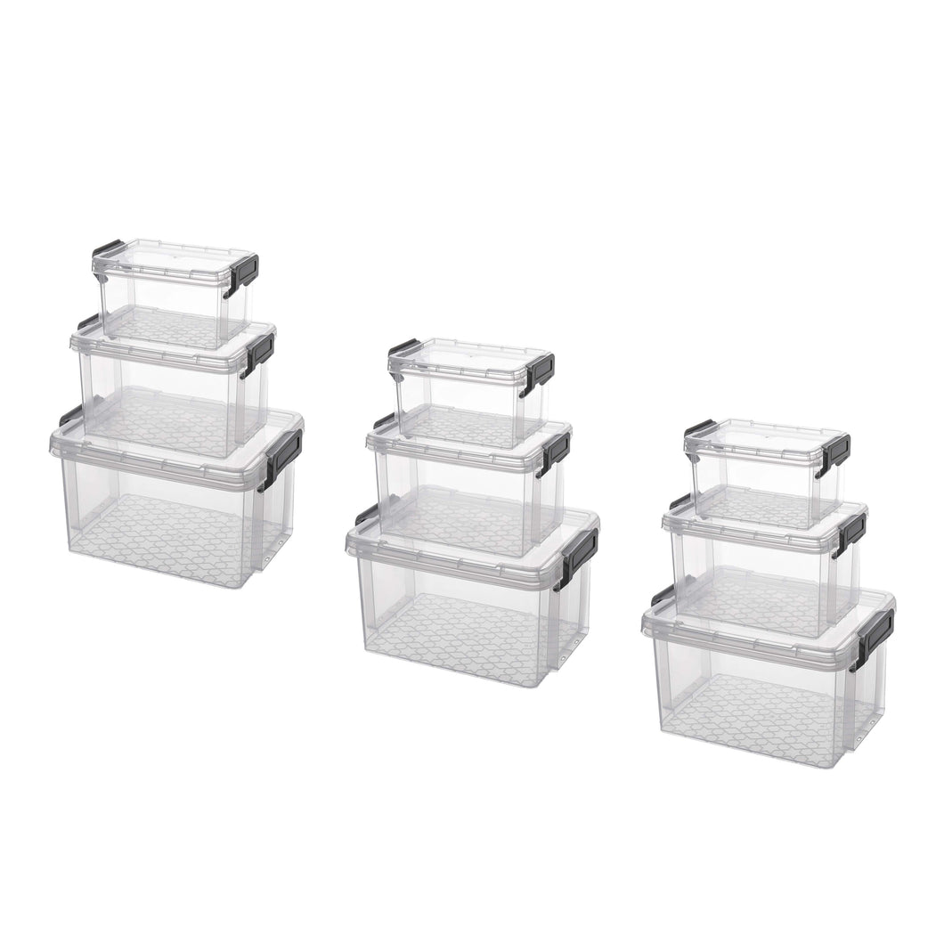 Storage Organizer Set of 1 QT, 2.5 QT and 4 QT Storage Containers with Lid, Set of 9, Clear