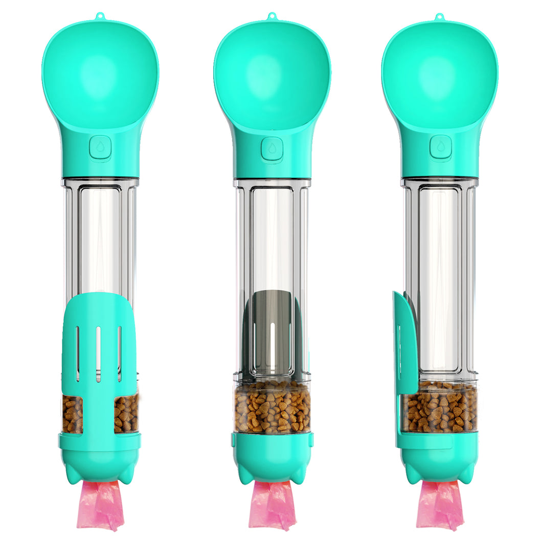 3 in 1 Dog Travel Bottle Set with 17 oz Drinking Feeder, Food Box and Trash Bag Storage, for Pets Outdoor Walking and Traveling
