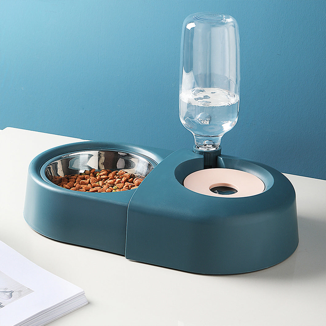 2-in-1 Pet Feeder Set with Automatic Water Dispenser and Stainless Steel Bowl, for Puppy and Cat